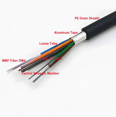 24fo MMF OM4 50/125 GYTA Loose Tube Armored Outdoor Fiber Optic Cable For Duct / 24fibers Underground Cable
